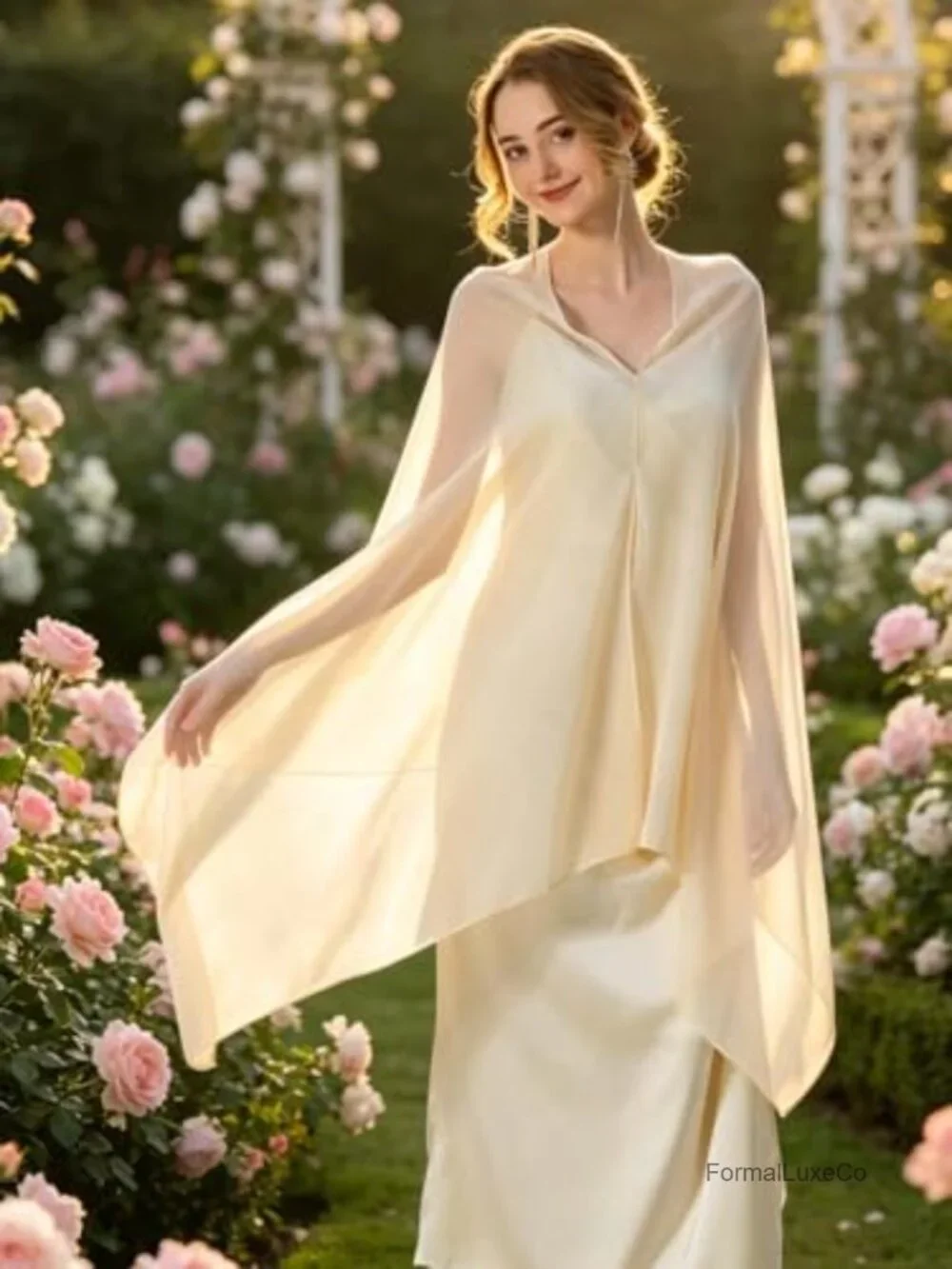 Chiffon Cape Shawl Sheer Wrap Poncho for Wedding Formal Evening